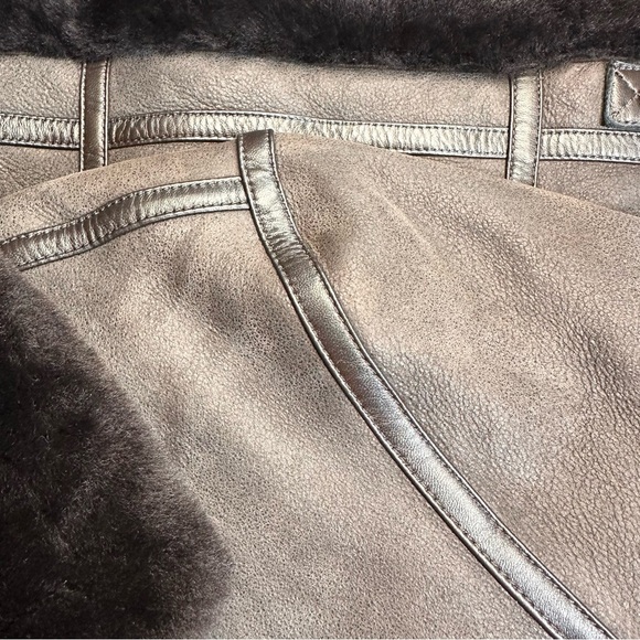 Pierotucci Espresso Lamb Shearling Leather Pilot Aviator Flight Jacket - Picture 4 of 16